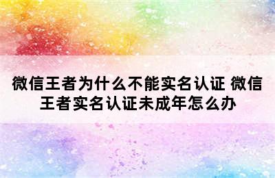 微信王者为什么不能实名认证 微信王者实名认证未成年怎么办